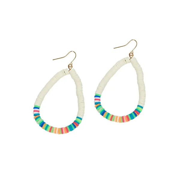 Earrings Multi-Color Katsuki Bead Teardrop Hoops Neon Bright White - Picture 1 of 3
